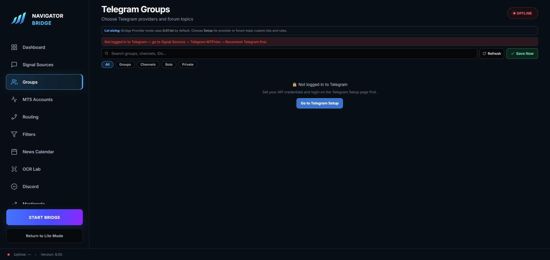 Bridge 8.00 Groups page in a clean profile